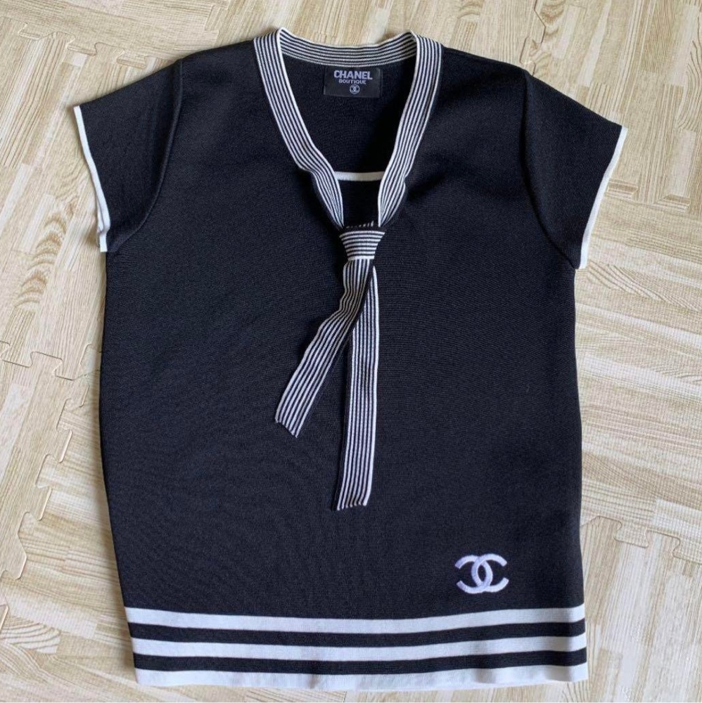 CHANEL Black and White Nautical Top